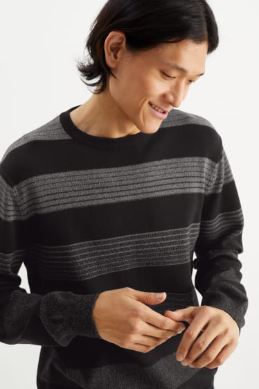 Men - Jumper - striped - black