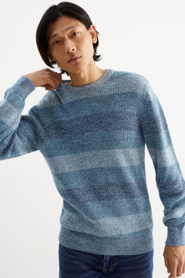 Men - Jumper - striped - dark blue