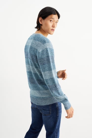 Men - Jumper - striped - dark blue