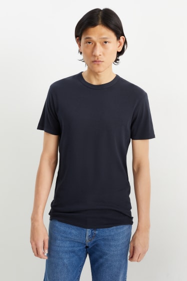 Hommes - T-shirt - côtes fines - bleu foncé