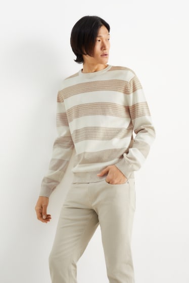 Men - Jumper - striped - cremewhite