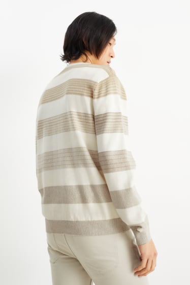 Men - Jumper - striped - cremewhite