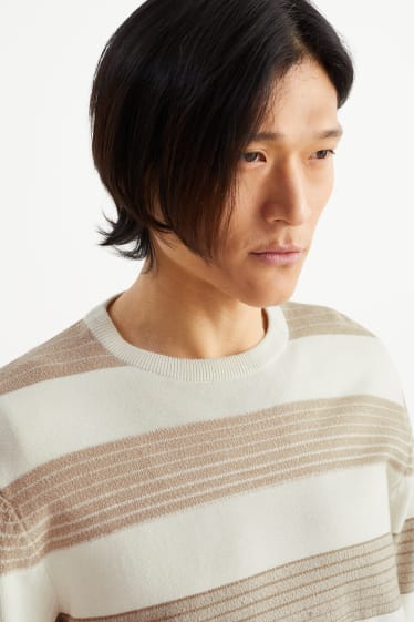 Men - Jumper - striped - cremewhite