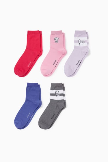 Femmes - Lot de 5 paires - chaussettes à motif - Snoopy - violet