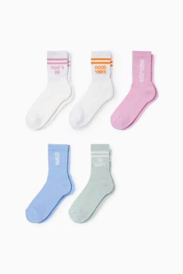 Dětské - Multipack 5 ks - tenisové ponožky - růžová
