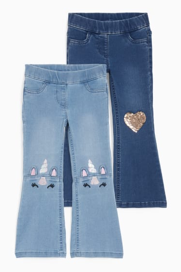 Enfants - Lot de 2 - cœur et licorne - jegging jean - jean bleu