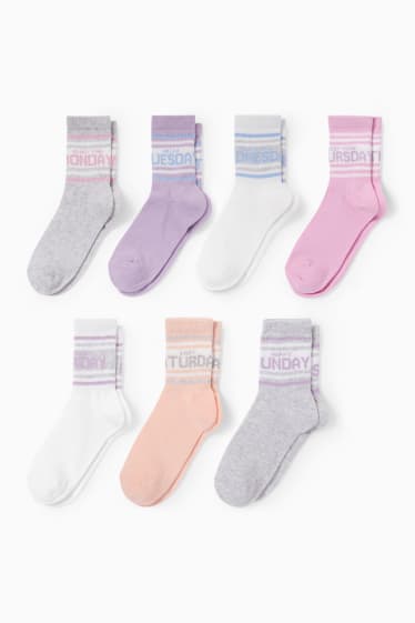 Enfants - Lot de 7 paires - jours de la semaine - chaussettes à motif - gris clair chiné