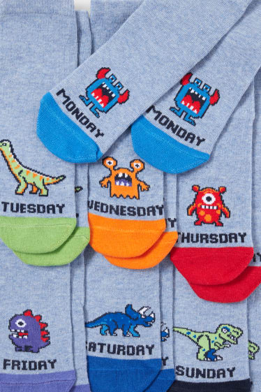 Enfants - Lot de 7 paires - jours de la semaine - chaussettes à motif - bleu chiné