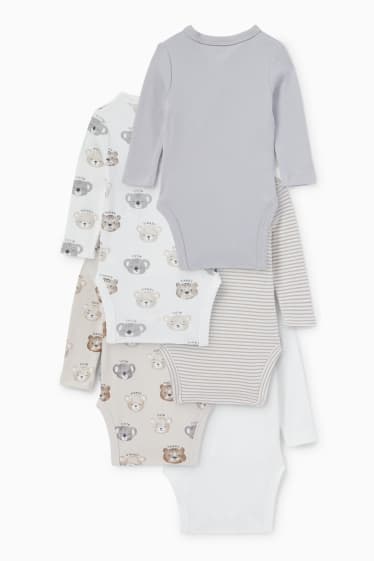 Unisex - Multipack of 5 - teddy bear - baby wrapover bodysuit - cremewhite