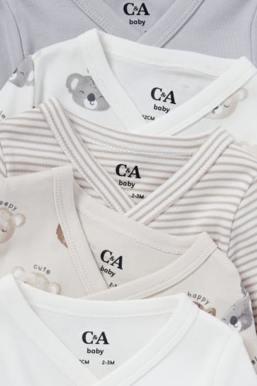 Unisex - Multipack of 5 - teddy bear - baby wrapover bodysuit - cremewhite