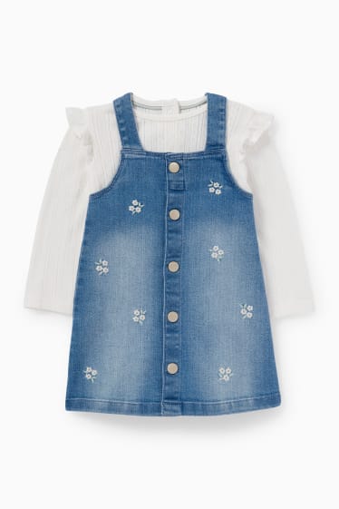 Babys - Blümchen - Baby-Outfit - 2 teilig - jeansblau