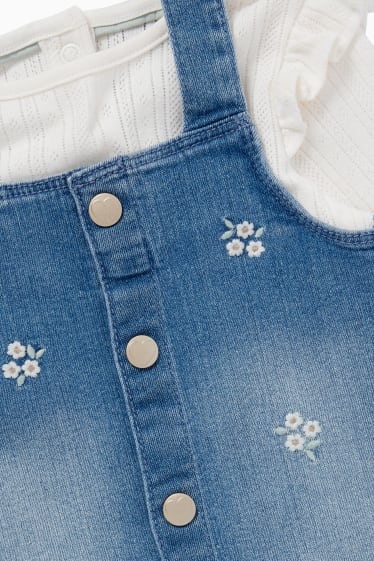 Babies - Flowers - baby outfit - 2 piece - blue denim