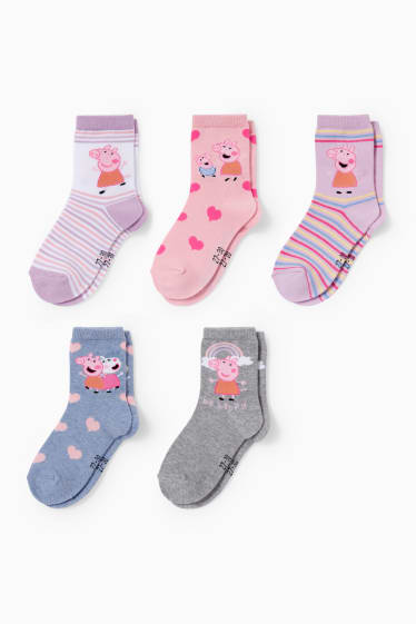 Kinderen - Set van 5 paar - Peppa Pig - sokken met motief - roze