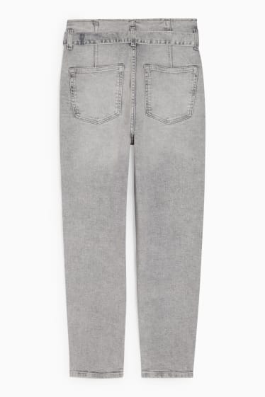 Women - Mom jeans with belt - high waist - denim-light gray
