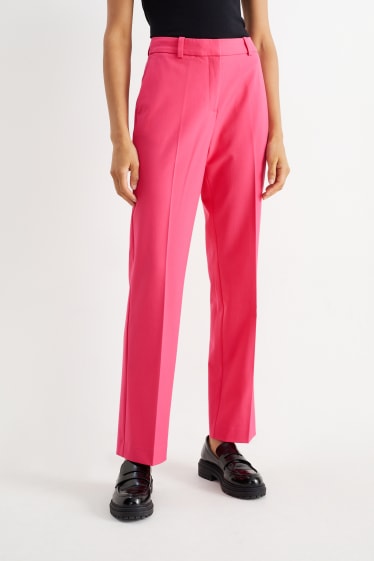 Women - Business trousers - mid-rise waist - straight fit - pink