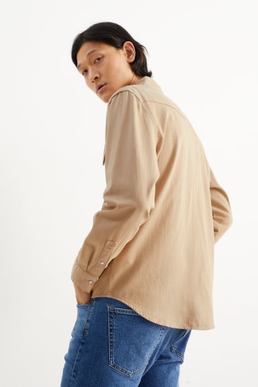 Uomo - Camicia di jeans - regular fit - collo all'italiana - beige