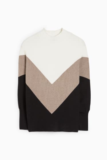 Women - Jumper with band collar - beige