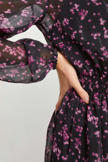 Damen - Fit & Flare Kleid mit V-Ausschnitt - geblümt - pink