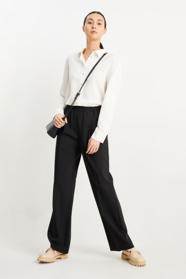Femmes - Pantalon de toile - high waist - straight fit - noir