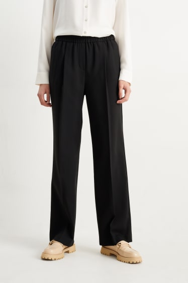 Femmes - Pantalon de toile - high waist - straight fit - noir