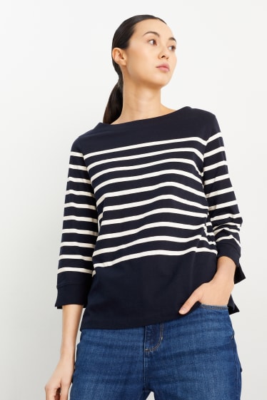 Women - Long sleeve top - striped - dark blue