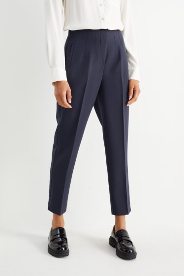 Femmes - Pantalon de toile - high waist - tapered fit - bleu foncé