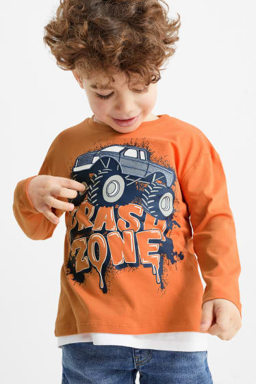 Dzieci - Wielopak, 2 szt. - dinozaur - koszulka z długim rękawem - pomarańczowy