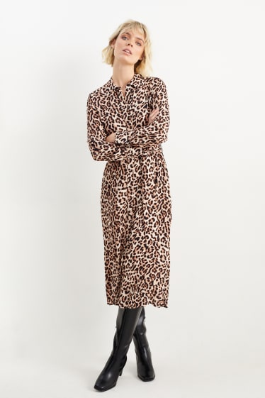 Dona - Vestit recte - estampat - marró clar