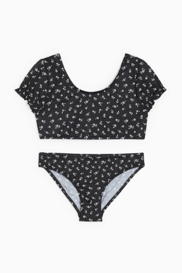 Copii - Bikini - LYCRA® XTRA LIFE™ - 2 piese - cu flori - negru / alb