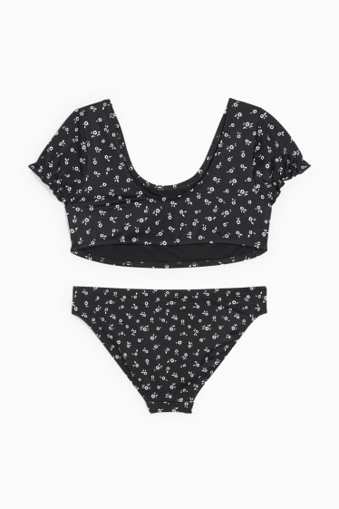 Copii - Bikini - LYCRA® XTRA LIFE™ - 2 piese - cu flori - negru / alb