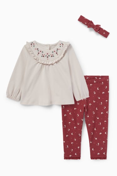 Babys - Blümchen - Baby-Outfit - 3 teilig - taupe