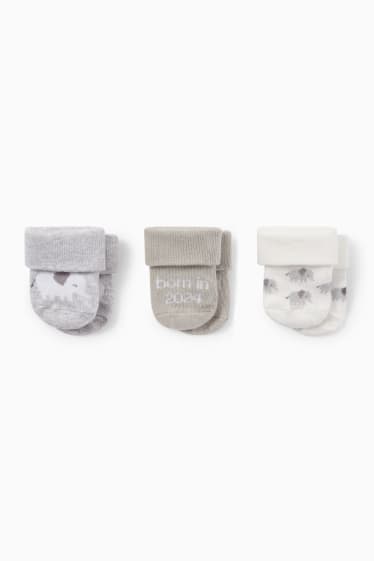Bebés - Pack de 3 - elefantes - calcetines para recién nacido con dibujo - gris claro jaspeado