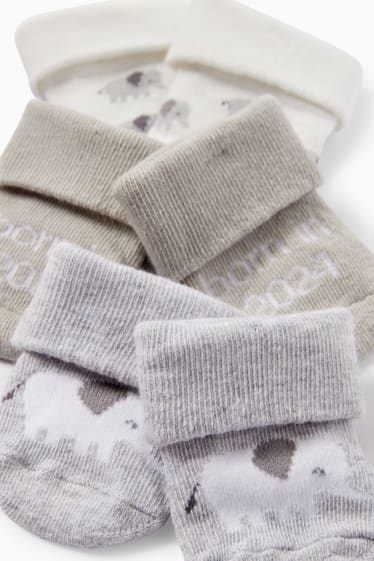 Bébés - Lot de 3 paires - éléphants - chaussettes nouveau-né à motif - gris clair chiné