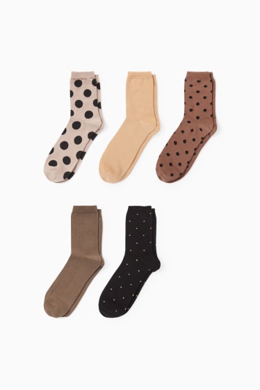 Dames - Set van 5 paar - sokken - met stippen - bruin
