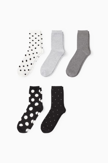 Femmes - Lot de 5 paires - chaussettes - à pois - noir