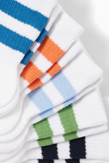Enfants - Lot de 5 paires - chaussettes - à rayures - blanc