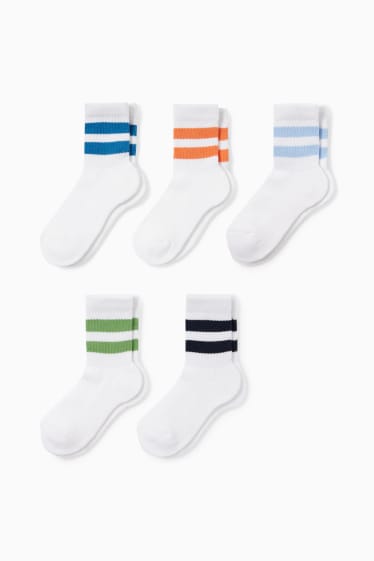 Kinder - Multipack 5er - Socken - gestreift - weiß