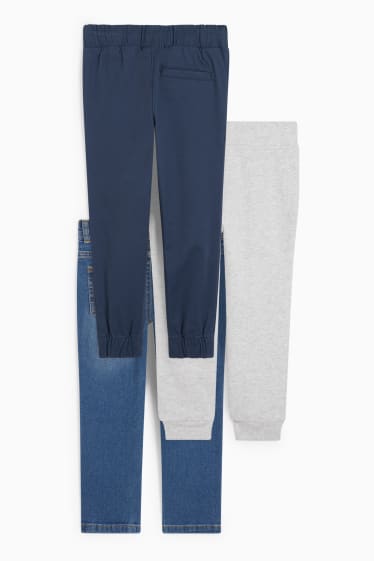 Enfants - Lot de 3 - slim jean, pantalon de toile et pantalon de jogging - jean bleu