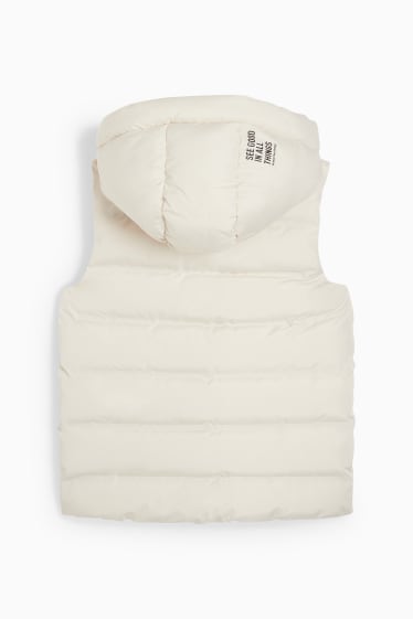Dětské - Prošívaná vesta s kapucí - vodoodpudivá - světle béžová