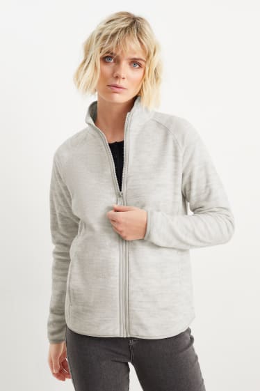 Femmes - Sweat zippé basique en polaire - gris clair chiné