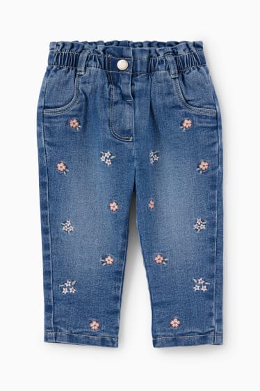 Neonati - Jeans per neonati - jeans termici - a fiori - jeans blu