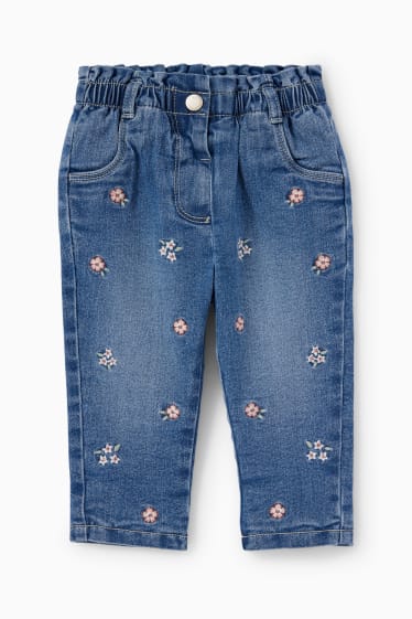 Babys - Babyspijkerbroek - thermojeans - gebloemd - jeansblauw