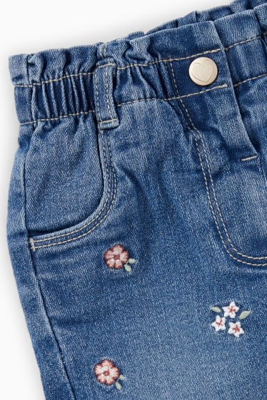 Babys - Babyspijkerbroek - thermojeans - gebloemd - jeansblauw