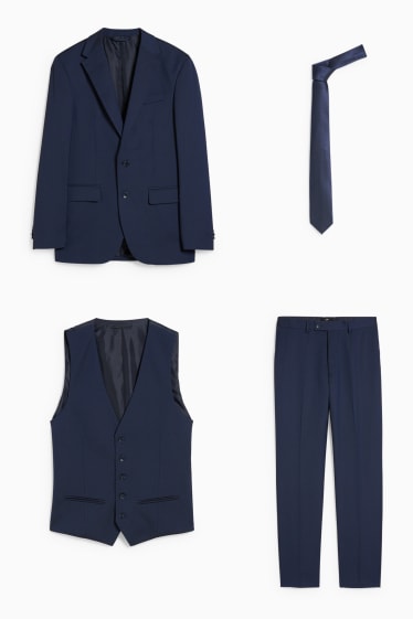 Bărbați - Costum modular cu cravată - regular fit - 4 piese - albastru închis