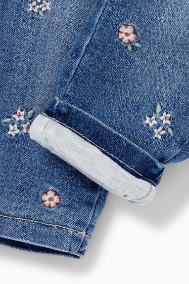 Babys - Babyspijkerbroek - thermojeans - gebloemd - jeansblauw