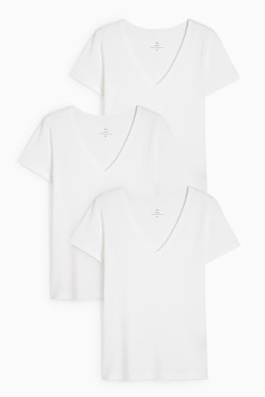 Damen - Multipack 3er - Basic-T-Shirt - weiß