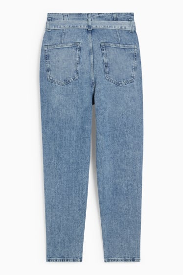 Femmes - Mom jean avec ceinture - high waist - LYCRA® - jean bleu clair
