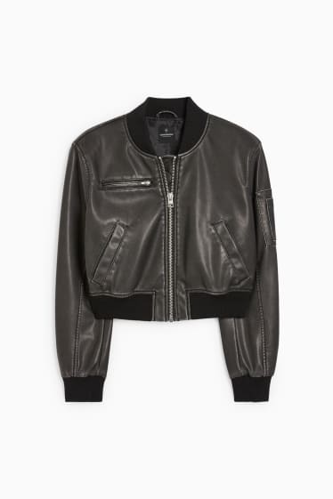 Women - CLOCKHOUSE - cropped bomber jacket - faux leather - black