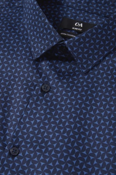 Uomo - Camicia business - slim fit - collo all'italiana - facile da stirare - blu scuro