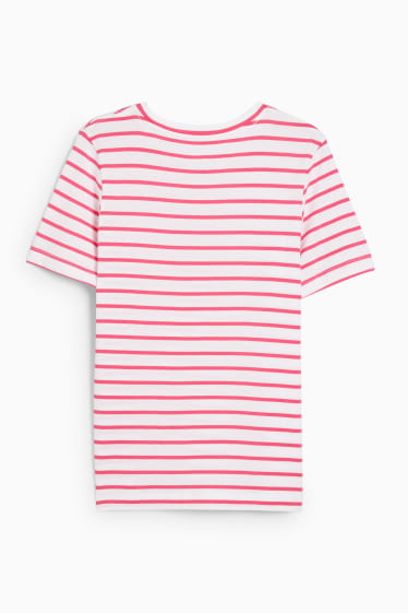 Kobiety - T-shirt basic - w paski - różowy